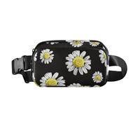 Marsupio alla moda con motivo floreale di camomilla in bianco e nero, per donne, uomini, adolescenti, mini borsa a tracolla con tracolla regolabile, per ciclismo, escursionismo, palestra, Fiori di