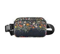 Marsupio alla moda con motivo floreale, stelle e strisce, per uomo e donna, piccolo marsupio da viaggio, per ciclismo, escursionismo, palestra, Midnight Bloom Burst, 1 size