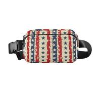 Marsupio alla moda con motivo floreale, stelle e strisce, per uomo e donna, piccolo marsupio da viaggio, per ciclismo, escursionismo, palestra, Felice Giorno dell'Indipendenza, 1 size