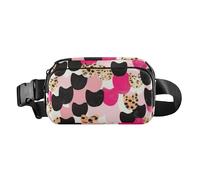 Marsupio alla moda con motivo geometrico color pesca nero per donne, uomini, adolescenti, mini borsa a tracolla per passaporto con tracolla regolabile per viaggi, vacanze, corsa