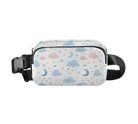 Marsupio alla moda con nuvole e lune, blu pesca, per uomo e donna, mini cintura toracica, con cinghia regolabile, per viaggi, corsa, escursionismo, nuvole e lune Blu pesca, 1 size