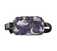 Marsupio alla moda con nuvole viola, conigli, luna, per donne e uomini, grande capacità, con cerniera, con cinghia regolabile, per viaggi, vacanze, corsa