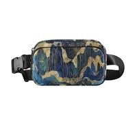 Marsupio alla moda con paesaggio blu e oro per donne e uomini, mini borsa a tracolla regolabile per lo shopping, lo sport, il lavoro, Pittura Paesaggio Blu e Oro, Taglia unica
