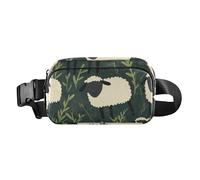 Marsupio alla moda con pecore bianche e verde con motivo di erba per donne e uomini, resistente all'acqua, con cinghia regolabile, per ciclismo, escursionismo, palestra, cartone animato di erba verde