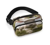 Marsupio alla moda con pecore che corrono sull'erba, marsupio con tracolla regolabile e tasche con cerniera, borse a tracolla per viaggi, ciclismo, corsa, escursionismo