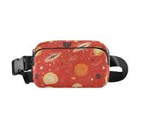 Marsupio alla moda con pianeta stellato rosso e nero, per uomo e donna, con cerniera, con tracolla regolabile, per shopping, sport, lavoro