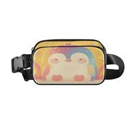 Marsupio alla moda con pinguino arcobaleno in stile cartone animato, per donne e uomini, grande capacità, con cinghia regolabile, per shopping, sport, lavoro, pinguino arcobaleno dei cartoni animati