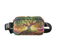 Marsupio alla moda con piume di pavone per uomo donna borsa a tracolla multiuso con tracolla regolabile, l'albero colorato, 1 size