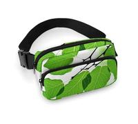 Marsupio alla moda con stampa a foglie verdi e bianche in twill di grande capacità, un articolo indispensabile per viaggiare a mani libere, Foglia verde e bianca, 20x13cm