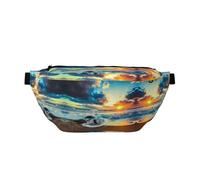Marsupio alla moda con stampa a pois bianchi rossi - Borsa a tracolla, ideale per viaggi, corsa, escursionismo, ciclismo e altro ancora, Spiaggia al tramonto, One Size