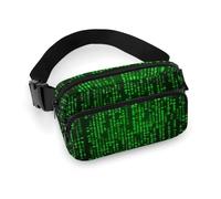 Marsupio alla moda con stampa binaria in twill verde di grande capacità, un articolo indispensabile per viaggiare a mani libere, Numero Binario Verde, 20x13cm