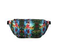 Marsupio alla moda con stampa di cigni bianchi per donne e uomini, borsa a tracolla con tasche con cerniera, grande capacità, Due pappagalli colorati, One Size