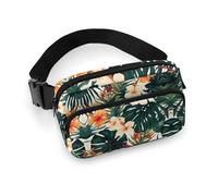 Marsupio alla moda con stampa di foglie di palma tropicali estive in twill di grande capacità, un articolo indispensabile per viaggiare a mani libere, Foglie di palma hawaiane di estate tropicale