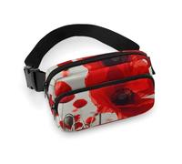 Marsupio alla moda con stampa di papaveri rossi in twill di grande capacità, un articolo indispensabile per viaggiare a mani libere, Papavero rosso., 20x13cm