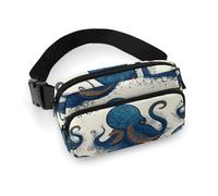 Marsupio alla moda con stampa di piovra e tentacoli in twill di grande capacità, un articolo indispensabile per viaggiare a mani libere, Polpo Tentacoli, 20x13cm