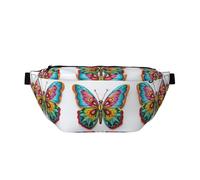 Marsupio alla moda con stampa di strada italiana, borsa a tracolla con tasche con cerniera, grande capacità, Ricamo colorato farfalla 1, One Size