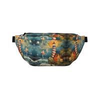 Marsupio alla moda con stampa floreale con erbe botaniche, borsa a tracolla con tasche con cerniera, grande capacità, Il faro di mare, One Size