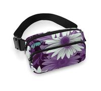 Marsupio alla moda con stampa floreale viola e bianca in twill di grande capacità, un articolo indispensabile per viaggiare a mani libere, Viola Bianco Floreale, 20x13cm