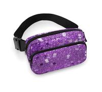 Marsupio alla moda con stampa glitter viola scintillante in twill di grande capacità, un articolo indispensabile per viaggiare a mani libere, Glitter viola scintillante., 20x13cm