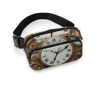 Marsupio alla moda con stampa orologio Steampunk arrugginito in twill di grande capacità, un articolo indispensabile per viaggiare a mani libere, Orologio Steampunk Rusty, 20x13cm