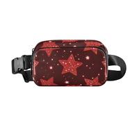 Marsupio alla moda con stelle rosse glitterate, per donne, uomini, adolescenti, grande capacità, con cinturino regolabile, per allenamento, corsa, escursionismo