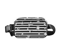 Marsupio alla moda con strisce bianche e nere con sole, luna, stella, per donne e uomini, impermeabile, con tracolla regolabile, per viaggi, corsa, escursionismo