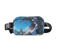 Marsupio alla moda con volpe carina e anime, blu, alla moda, per donne, uomini, adolescenti, impermeabile, con tracolla regolabile, per shopping, sport, lavoro