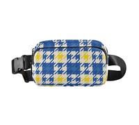 Marsupio alla moda giallo blu pied de poule alla moda per uomo donna mini borsa a tracolla con tracolla regolabile per lo shopping sport lavoro