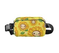 Marsupio alla moda giallo con girasole sorridente, alla moda, per donne, uomini, adolescenti, grande capacità, borsa a tracolla con tracolla regolabile, per viaggi, corsa, escursionismo, giallo