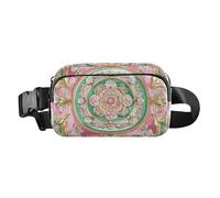 Marsupio alla moda in stile mediorientale, con motivo floreale, color pesca e verde, per donne e uomini, piccola borsa a tracolla con tracolla regolabile, per viaggi, vacanze, corsa, Flora stile