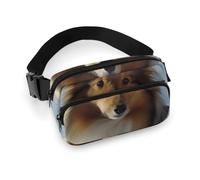 Marsupio alla moda in twill di grande capacità con stampa di cane Shetland, un articolo indispensabile per viaggiare a mani libere, Cane Shetland carino, 20x13cm