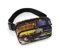 Marsupio alla moda in twill di grande capacità con stampa di Las Vegas Night City, un articolo indispensabile per viaggiare a mani libere, Città notturna di Las Vegas, 20x13cm