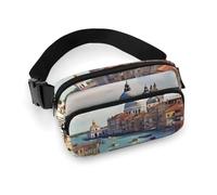 Marsupio alla moda in twill di grande capacità stampato in Italia, un must per viaggiare a mani libere, Canal Grande in Italia, 20x13cm
