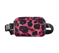 Marsupio alla moda leopardato con pelle animale, rosso e nero, alla moda, per donne, uomini, adolescenti, borsa sportiva multiuso con tracolla regolabile per shopping, sport, lavoro, Pelle animale