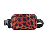 Marsupio alla moda leopardato con pelle di animale, rosso e nero, per donne e uomini, mini borsa a tracolla con cinghia regolabile per ciclismo, escursionismo, palestra, Pelle animale, leopardo, rosso