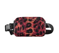 Marsupio alla moda leopardato con pelle di animale, rosso e nero, per donne, uomini, adolescenti, resistente all'acqua, con cinghia regolabile, per viaggi, vacanze, corsa, Pelle animale, leopardo