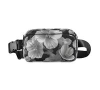 Marsupio alla moda nero e bianco con geranio floreale, alla moda, per donne e uomini, piccolo marsupio con cinghia regolabile per viaggi, shopping, corsa