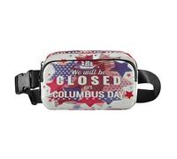 Marsupio alla moda per donne e uomini, multiuso, con cinghia regolabile, per viaggi, shopping, corsa, Columbus Day, chiuso, bandiera americana del 4 luglio, Columbus Day ha chiuso la bandiera