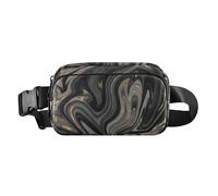 Marsupio alla moda per donne, uomini, adolescenti, borsa a tracolla multiuso con tracolla regolabile per viaggi, shopping, corsa, astratto, marmo liquido, vintage, nero oro, Astratto Marmo Liquido