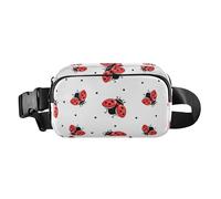 Marsupio alla moda per donne, uomini, adolescenti, mini borsa a tracolla con cinghia regolabile per viaggi, shopping, corsa, coccinelle rosse con insetti caratteristici, bianco, Red Lady Bug -