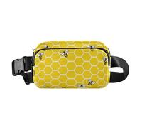 Marsupio alla moda per donne, uomini, adolescenti, mini borsa sportiva a tracolla con tracolla regolabile per allenamento, corsa, escursionismo, senza cuciture, api felici e buone, oro fortuna, miele,