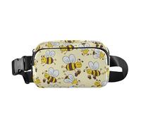 Marsupio alla moda per donne, uomini, adolescenti, mini marsupio con cerniera e cinghia regolabile, per ciclismo, escursionismo, palestra, motivo vettoriale, ape felice buona fortuna, Modello