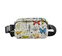Marsupio alla moda per donne, uomini, adolescenti, mini marsupio con cinghia regolabile per shopping, sport, lavoro, retrò, colorato, safari, farfalle, coleotteri, erbe, Retro colorato Safari Farfalle