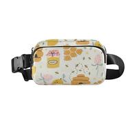 Marsupio alla moda per donne, uomini, adolescenti, multiuso, con tracolla regolabile, per shopping, sport, lavoro, api carine, felice, buona fortuna, oro, limone, miele, barattoli a nido d'ape, Carino