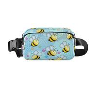 Marsupio alla moda per donne, uomini, adolescenti, multiuso, da corsa, con cinghia regolabile, per ciclismo, escursionismo, palestra, simpatiche api felici, buona fortuna, azzurro, Cute Bees Happy