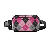 Marsupio alla moda per donne, uomini, adolescenti, multiuso, da viaggio, con motivo scozzese scozzese e scozzese, 20,3 x 13,5 x 5,8 cm, stile retrò, Argyle Buffalo Plaid Tartan Scozia Rosa Nero, 8" x