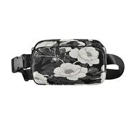 Marsupio alla moda per piccoli uomini d'affari Camelia Jet nero bianco Flor Marsupio con tracolla regolabile Piccolo per lo shopping Sport Lavoro