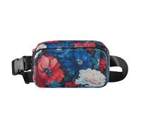 Marsupio alla moda per uomo e donna, impermeabile, antifurto, con cinghia regolabile, per viaggi, vacanze, corsa, Rosso, blu e FIORE e bianchi, Giorno dell'Indipendenza, 1 size