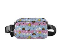 Marsupio alla moda per uomo e donna, piccolo marsupio da viaggio essenziale con cinghia regolabile per ciclismo, escursionismo, palestra, api, buona fortuna e margherite a righe, Bees Happy Good Luck