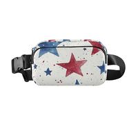 Marsupio alla moda rosso - bianco - blu con stelle lavate, per uomo e donna, mini borsa a tracolla con cinghia regolabile per viaggi, corsa, escursionismo